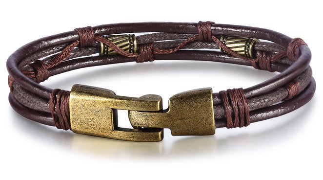 Picture of Amazon AliExpress Bracelet Men's Vintage Bracelet Wristband Brown Braided Leather Cord Bracelet