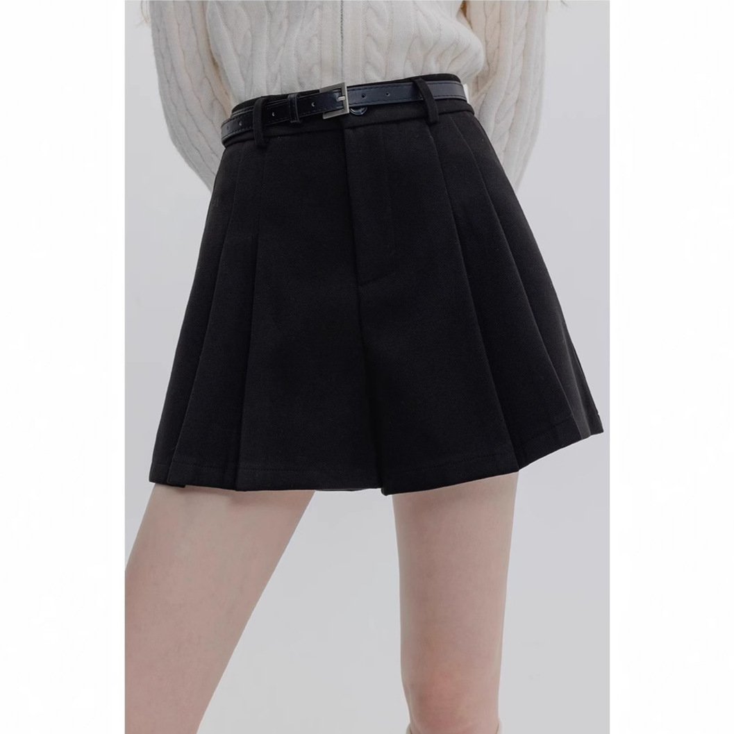 Woolen Shorts Women's 2024 New Arrival Loose Autumn and Winter High Waist Fashionable Pleated Outer Wear A- Shaped Wide Leg Casual Boots Pants