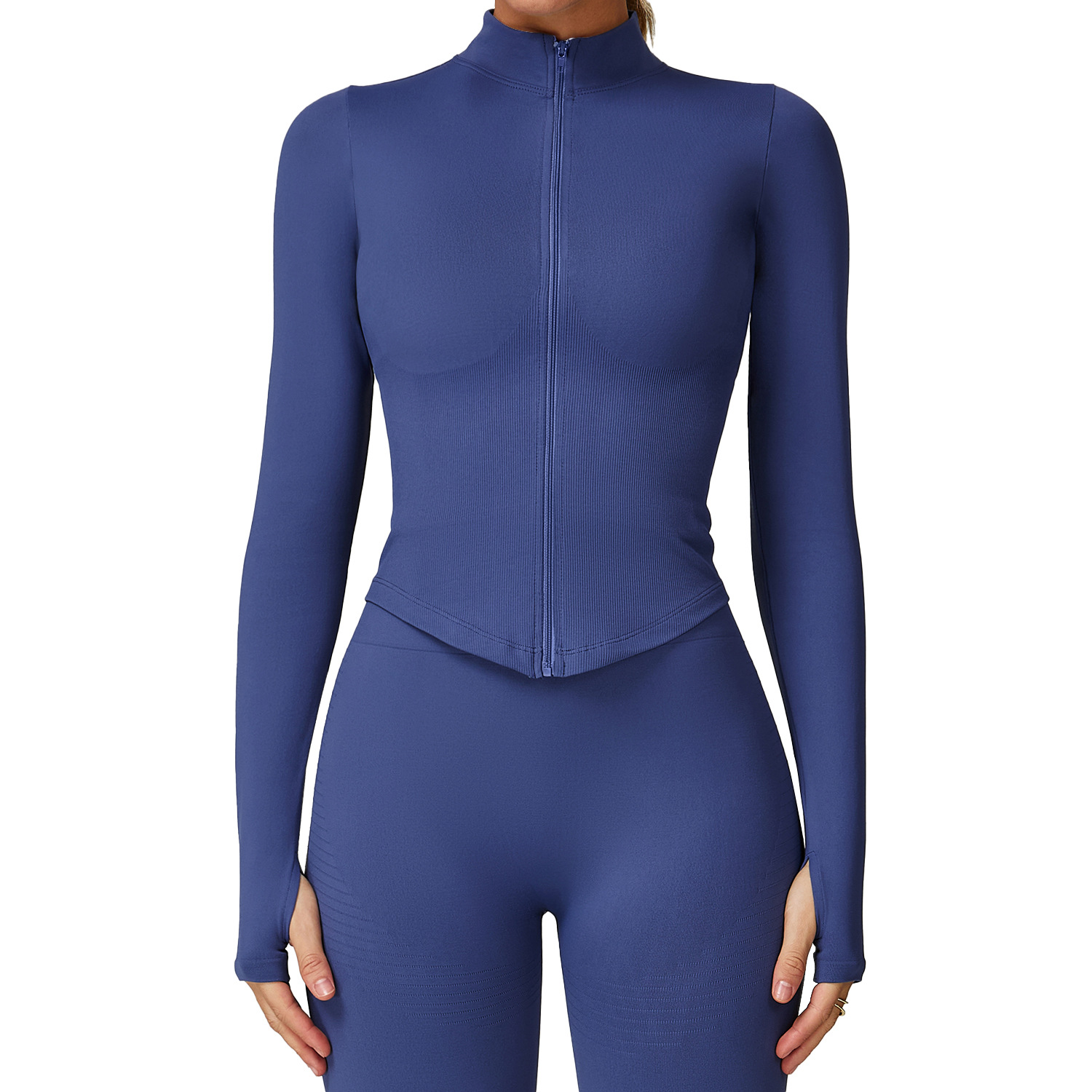 Picture of European and American stand collar zipper long sleeve yoga coat women's tight-fitting quick-drying yoga clothing outdoor fitness sports top 7725