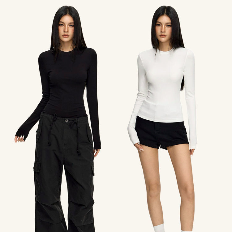 Basic slim long-sleeve T-shirt for women, new autumn versatile Korean style hot girl outfit, base layer top trendy for women