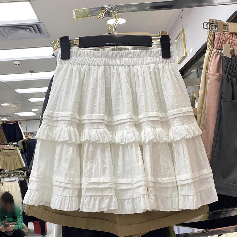 2025 Summer New Style White Short Skirt High Waist Slim-fit Anti-glare Cake Skirt A- line Hip Tousled Skirt for Women