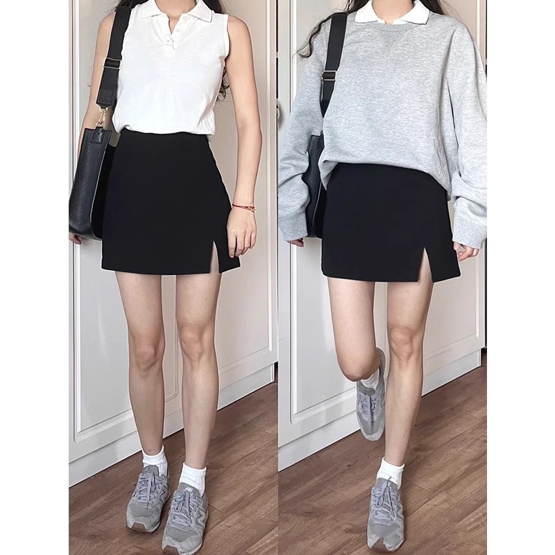 Chubby Women's Split Skirt Women's High Waist Slim Hip Covering Skirt Women's Black Hip Skirt Pear Shape Skirt