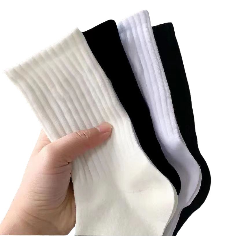 Mid-Barrel Socks Women's Autumn and Winter Ins Trendy All-Match Solid Color Black and White Long-Barrel Sports Couple's Stockings Women's High-Value