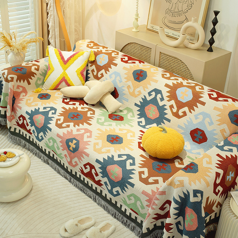 2024 new sofa towel light color geometric cover towel full cover can be covered four seasons universal sofa cover cloth spot