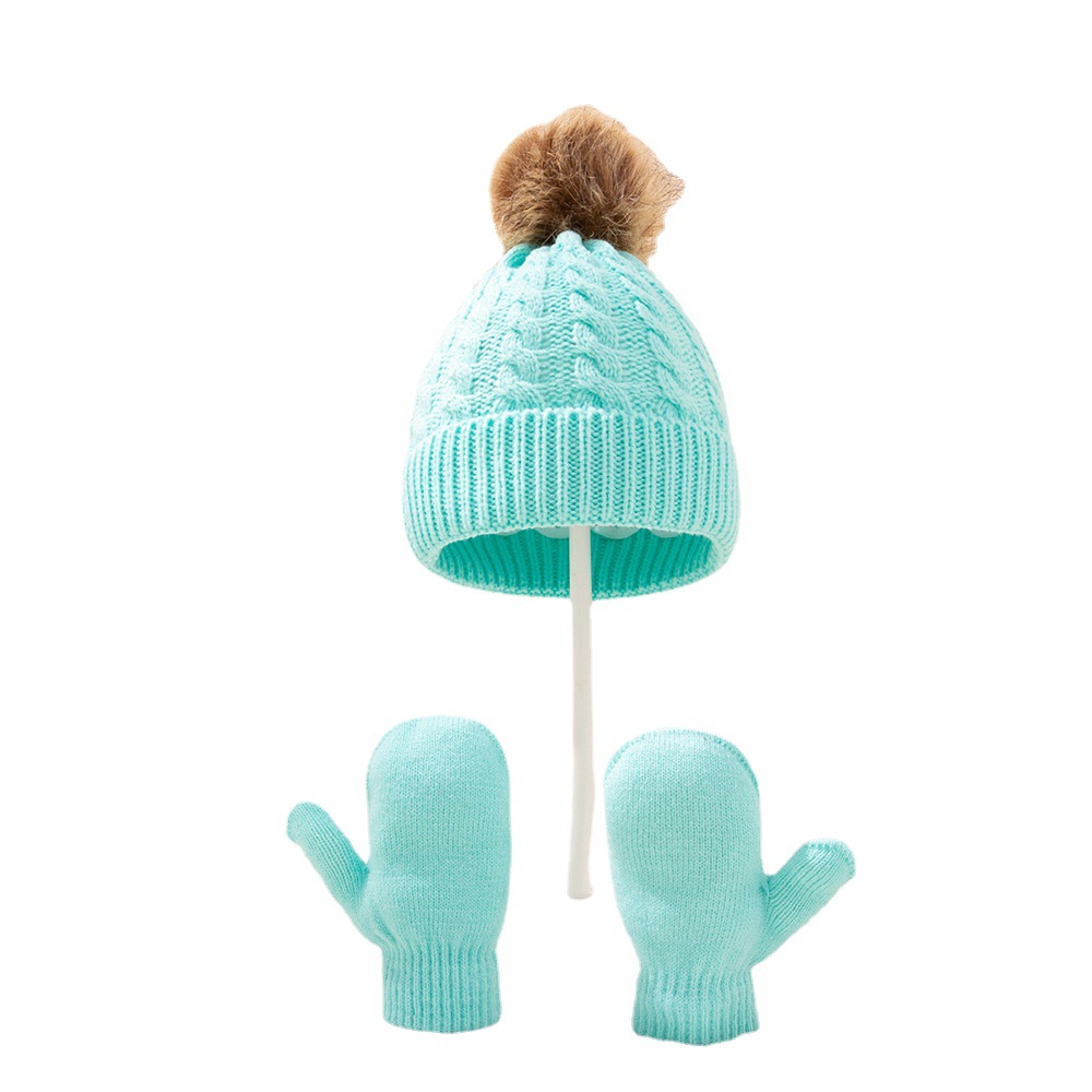 Picture of New wool monochrome twist warm children's hat scarf gloves two or three-piece spot children's hat set