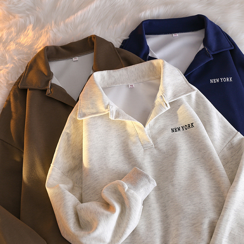 Cross-border polo Collar Sweater Women's Spring and Autumn Thin Loose New Fashion Brand Korean Style chic Hong Kong Style Top Long Sleeve Jacket