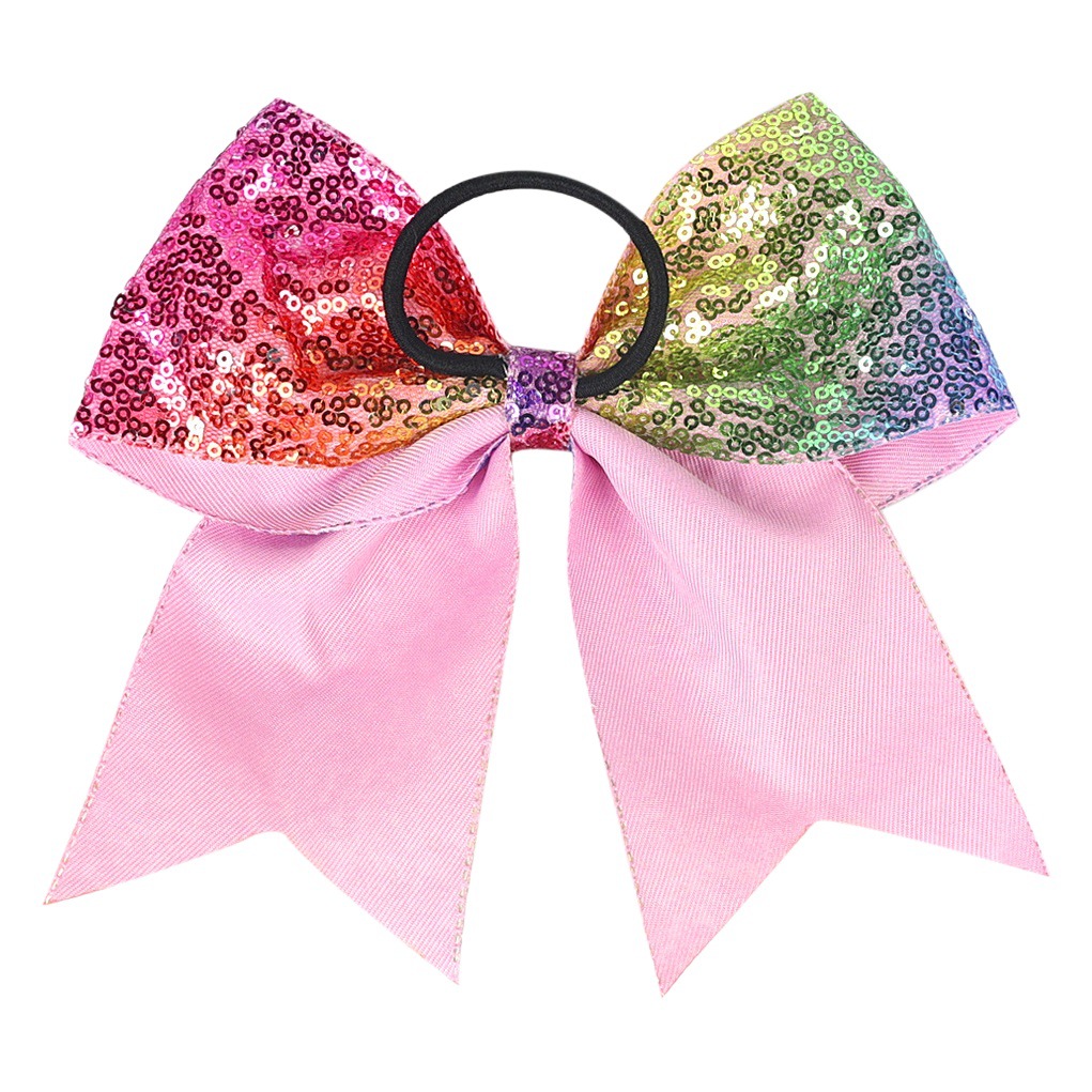 Ins European and American Kidsren's Embroidered Sequin Bow Large Swallowtail Rubber Band Girls Pure Color Sequins Shiny Headband