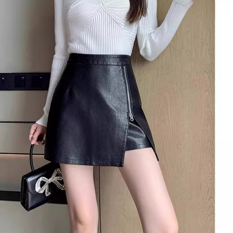 Leather Skirt Skirt Women's Autumn and Winter Short Skirt 2025 New Winter High Waist Skirt Winter Skirt A-Line Hip Skirt Pu Skirt