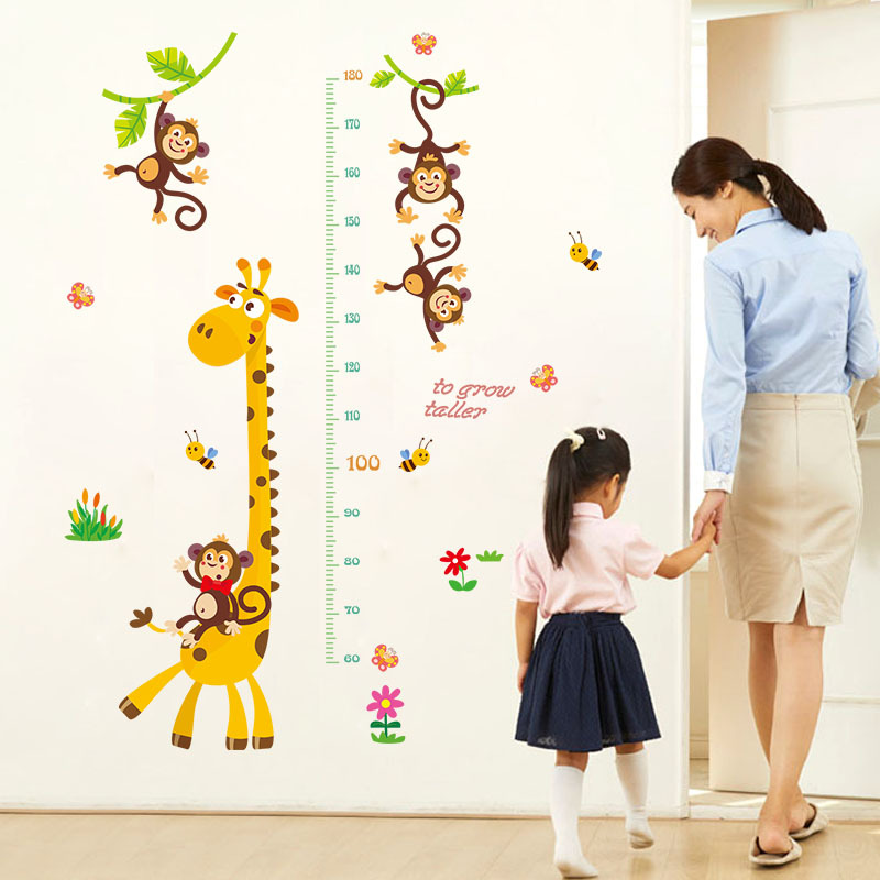 Wall stickers factory wholesale giraffe monkey height stickers children's room bedroom removable height wall stickers SK9292
