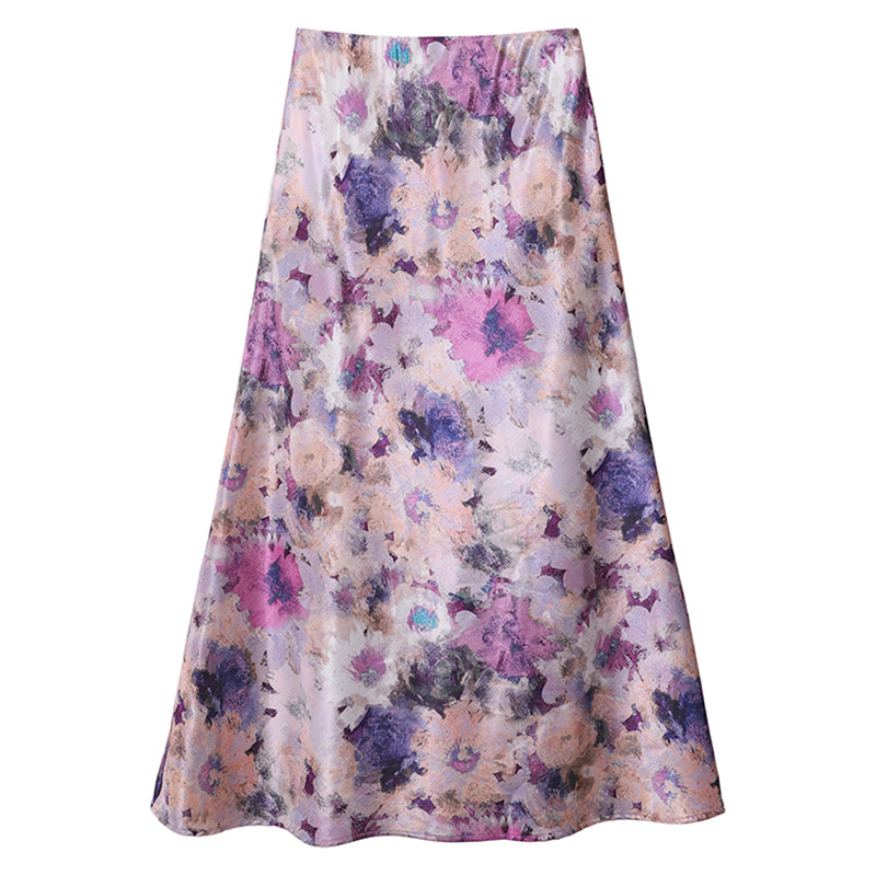 Picture of Iris Retro High-Waist Oil Painting Printed A-Line Skirt Holiday Style Long Skirt Acetic Acid Versatile Slimming Look Spring and Summer Skirt