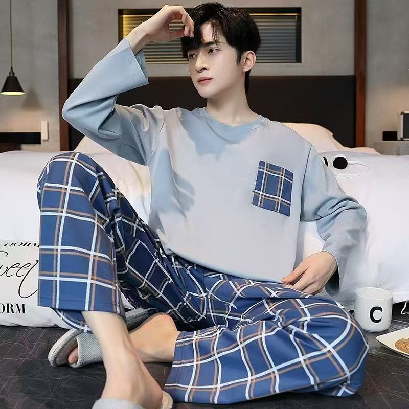Picture of Men's Pajamas Long Sleeve Pants Spring and Autumn Thin Dad Large Size Casual Home Wear Factory Foreign Trade Cross-border Explosions
