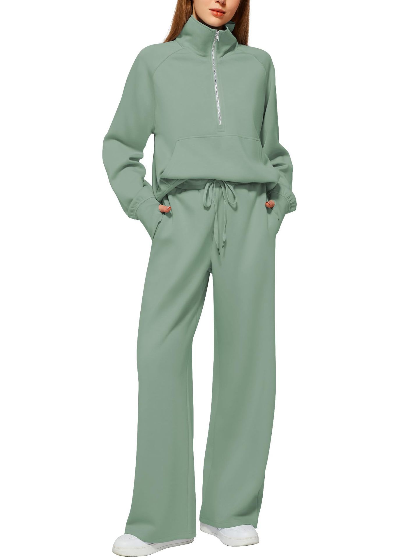 Picture of 2025 European and American Amazon European and American Style Two-Piece Oversized Half-Zip Sweatshirt Wide-Leg Sweatpants Casual Set