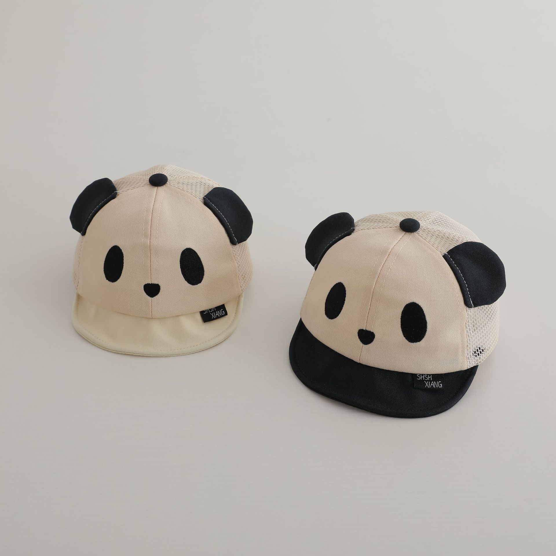 Soft Brim Baby Thin Sun Hat Infant Cap Boy Sun Protection Panda Half-Mesh Toddler Baseball Cap with Large Brim