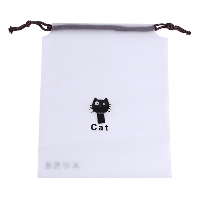In-Stock Pe Bear Drawstring Bag Simple Transparent Frosted Storage Bag Cartoon Cat Drawstring Travel Storage Bag Wholesale