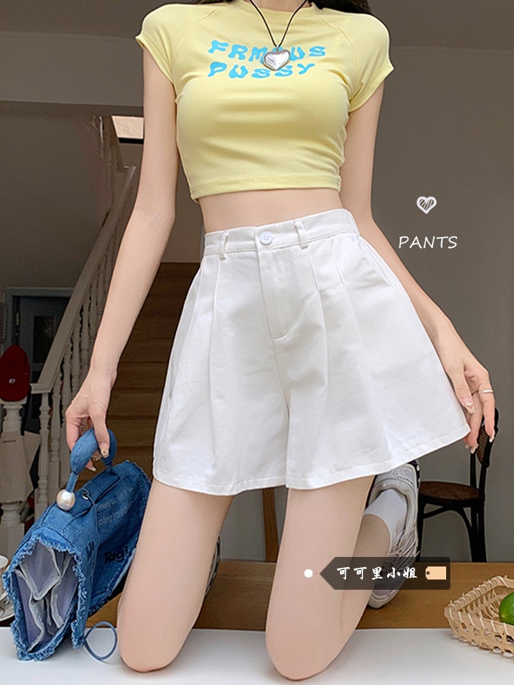 White Casual Shorts Women's Summer 2024 New High Waist Slimming All-match Simple Outfit A- line Wide Leg Pants Chic
