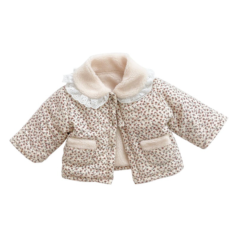 0-3 Years Old Baby Winter Cotton Outwear K-Style Floral Quilted Warm Baby Cotton Outwear Fleece-Lined Baby Girl Cotton Outwear