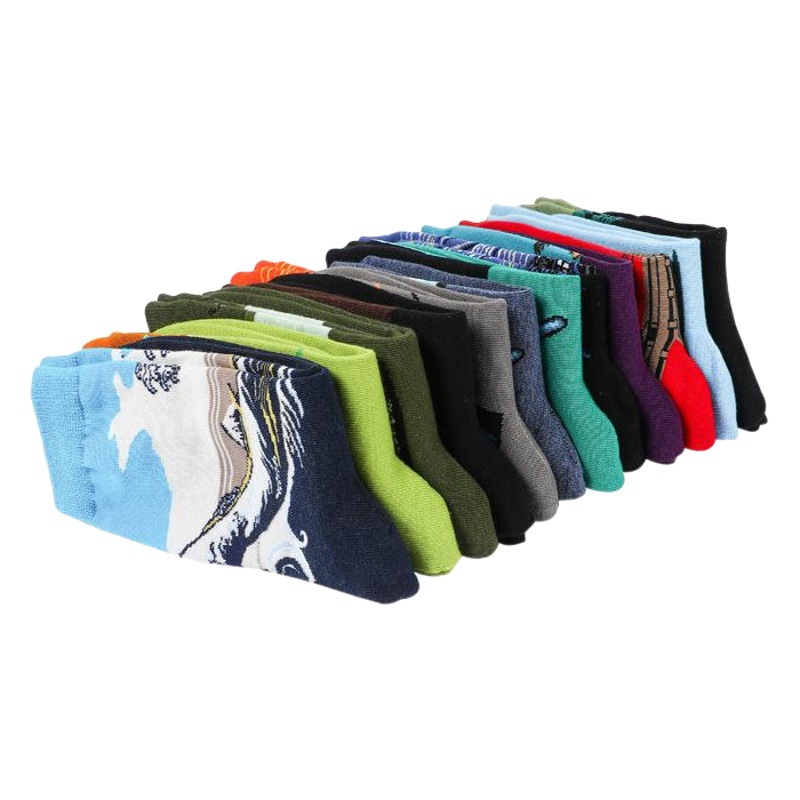 Cross-Border Socks for Men and Women Oil Painting Summer Men's Creative European and American Adult Trendy Socks Men's Ins Style Mid-Calf Socks Cotton Socks