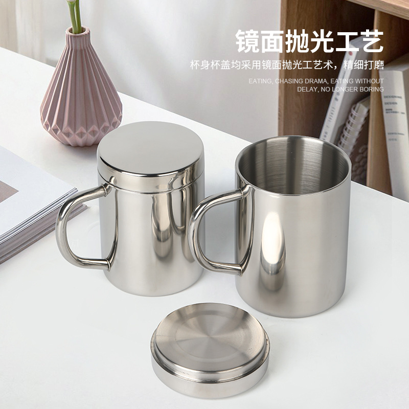 Picture of 304 Stainless Steel Double Layer Mug with Handle Heat Insulation Cup Double Layer Stainless Steel Cup Kindergarten Mouth Cup Heat Insulation Cup