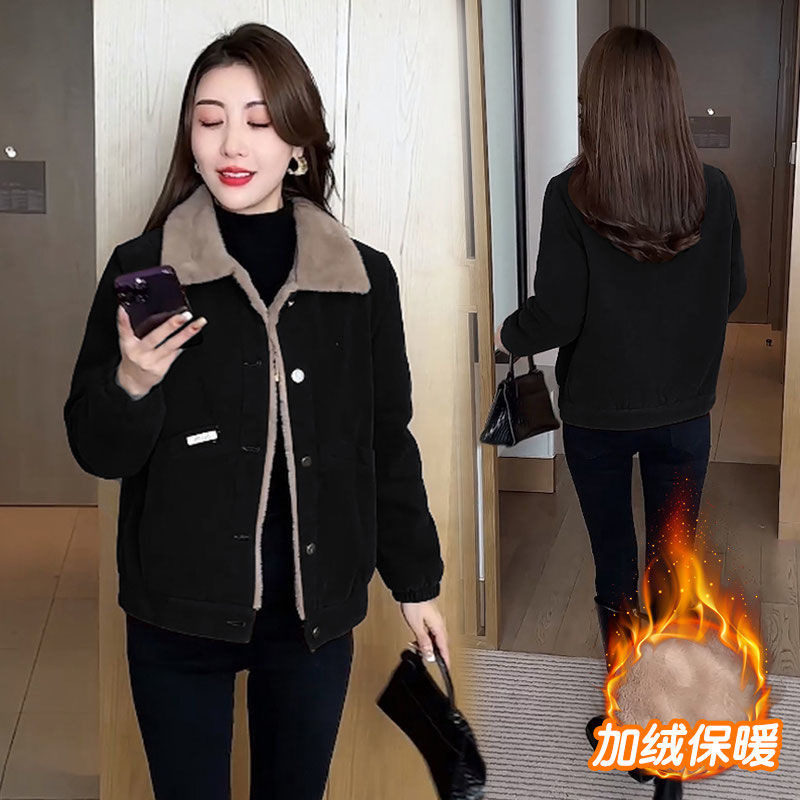 Corduroy Coat Women's Fashion Stylish Age-reducing fleece-lined Warm Coat Loose Slimming Belly-covering Winter New