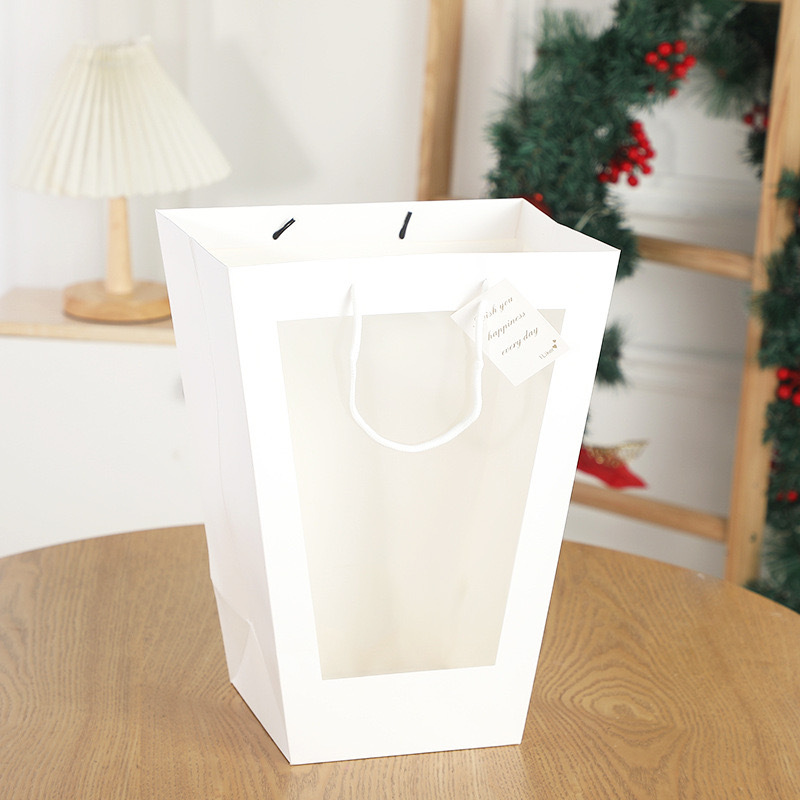 Festival Internet Celebrant Flower Tote Bag Window Bag Transparent Flower Package Gift Bag Trapezoidal Open Window Tote Bag Wholesale