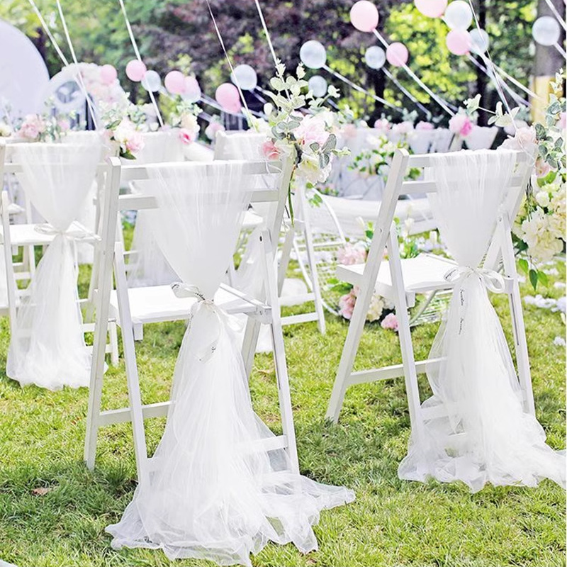 Picture of Cross-Border Tulle Wedding Chair Back Decoration Swiss Tulle Wedding Decoration Bamboo Chair White Tulle Ceiling Mesh Decoration Props