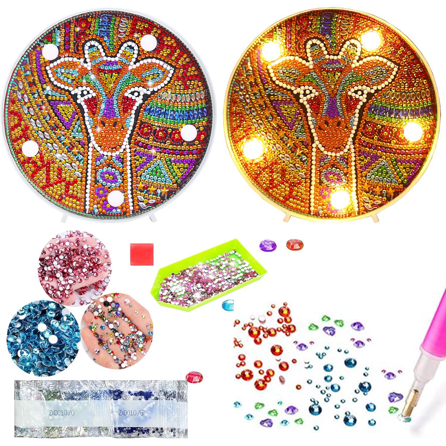 New DIY diamond painting LED lights Mandala 5D shaped drill point drill book Zhuo bedroom diamond painting night light round
