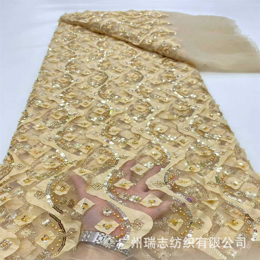 European and American Non-Stereo Laser Sequin Beads Embroidered Wedding Dress Evening Dress Children's Clothing Dress Haute Couture Clothing Lace Fabric