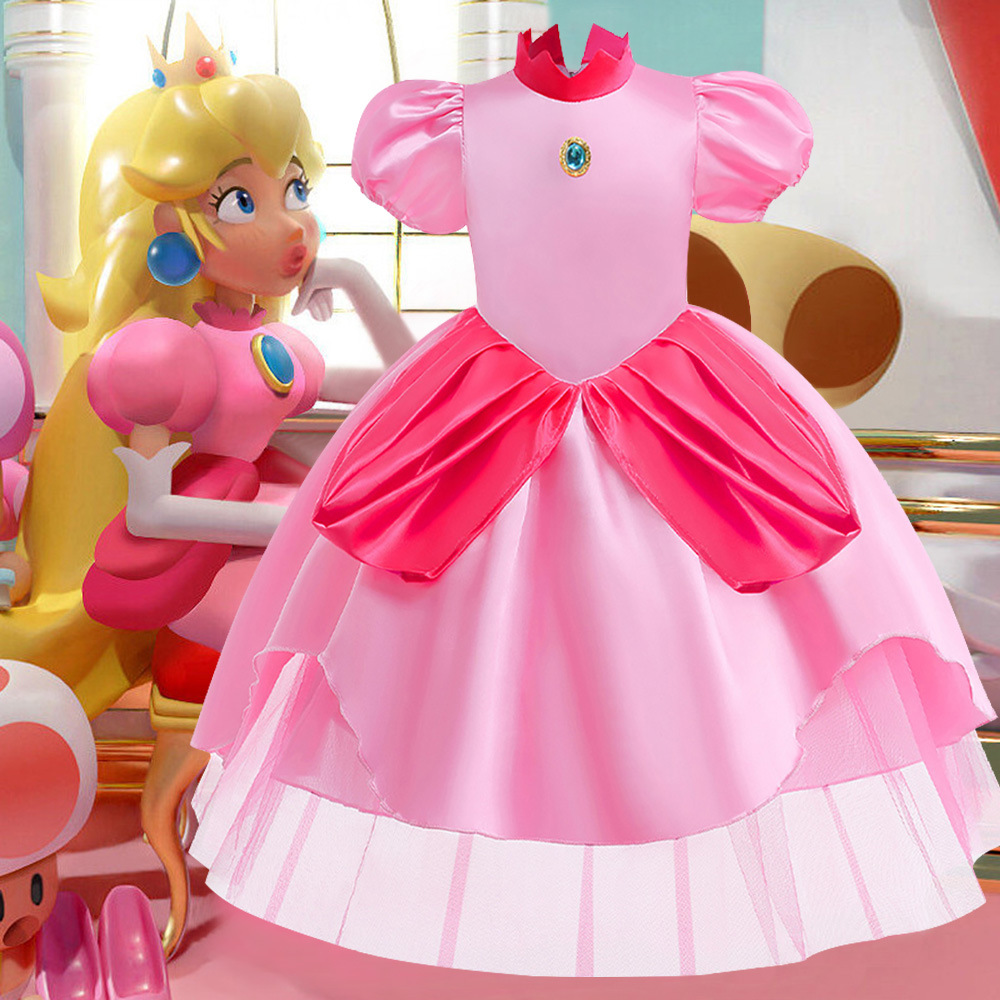 Children's super Mary Mario Game clothes Christmas pink Peach Biqi princess dress Peach girls' dress