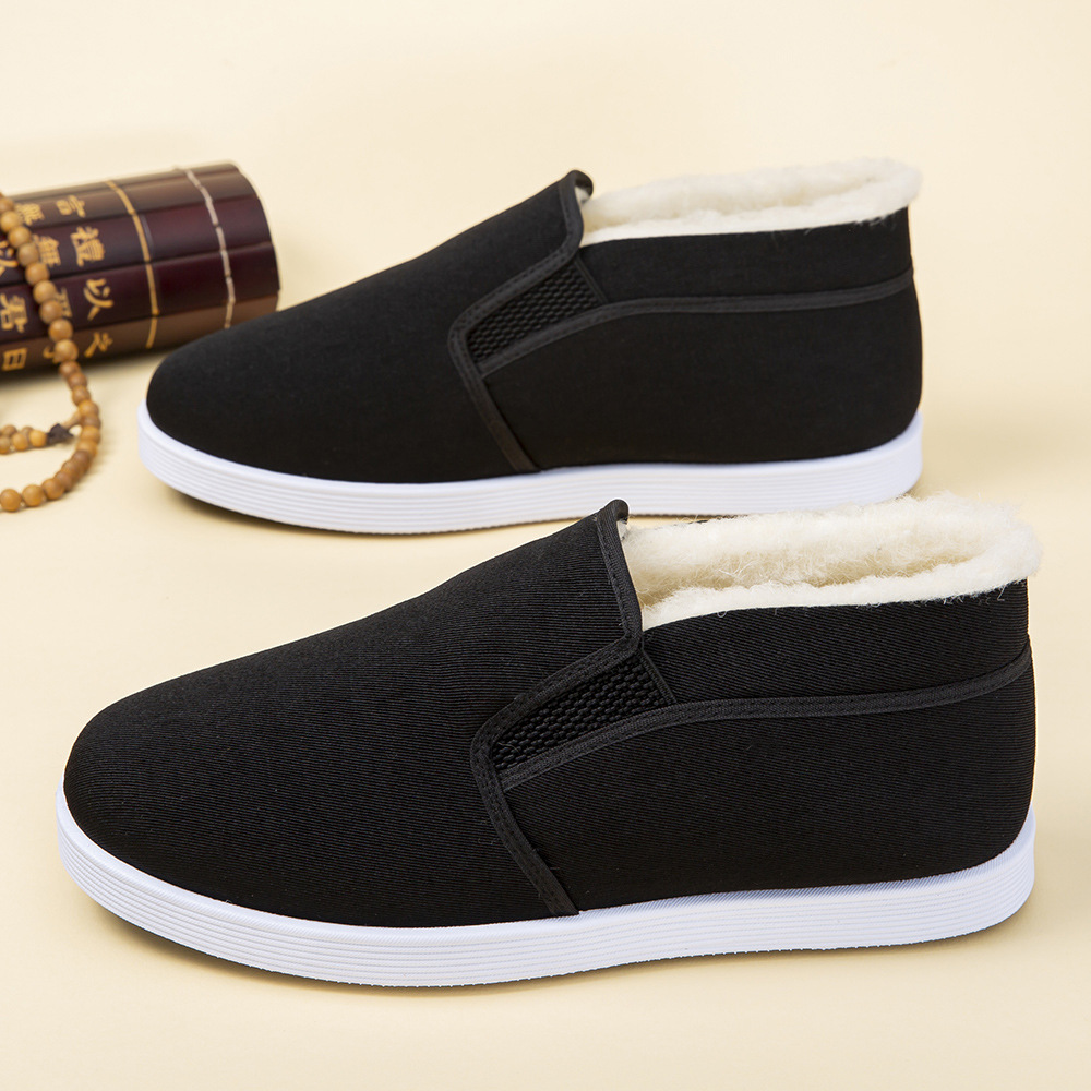 Old Beijing cloth shoes, high-top winter men's shoes, fleece thickened, middle-aged and elderly cotton shoes, non-slip, wear-resistant, and warm labor protection shoes