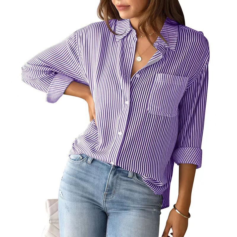 Picture of 2024 Amazon Foreign Trade Cross-border Autumn New Printed Striped Cardigan Top Casual Fashion Long Sleeve Shirt for Women