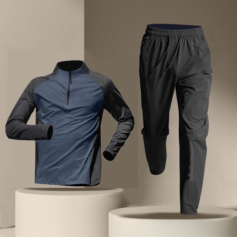 Half Zipper Training Clothes Men's Quick-drying Clothes Long-sleeved Trousers suit Sports Track and Field Sports T-shirt Running Fitness Clothes