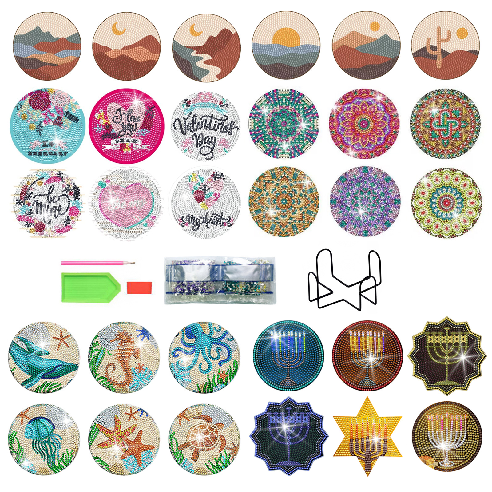 Picture of Diamond Painting Coaster Placemat DIY Full Diamond Acrylic Round Mandala Christmas Valentine's Day Mosaic