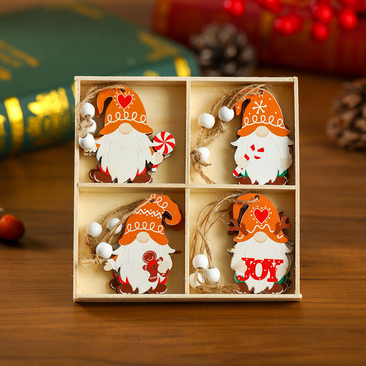 Picture of New 12 Pack Faceless Old Man Christmas Wooden Pendant Boxed Christmas Tree Small Hangers Christmas Decorations