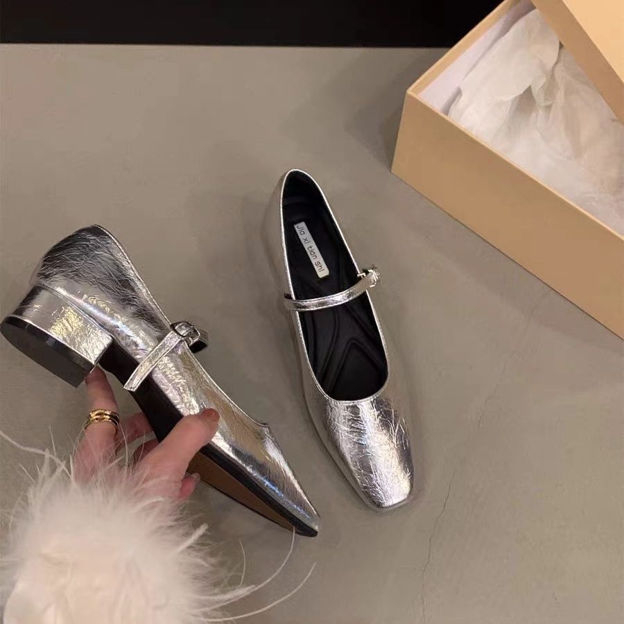 Korean-Style Square-Toe Chunky Heel Mary Jane Shoes 2025 New Model with Single Strap, Elegant Commuter Shallow Mouth Single Shoes