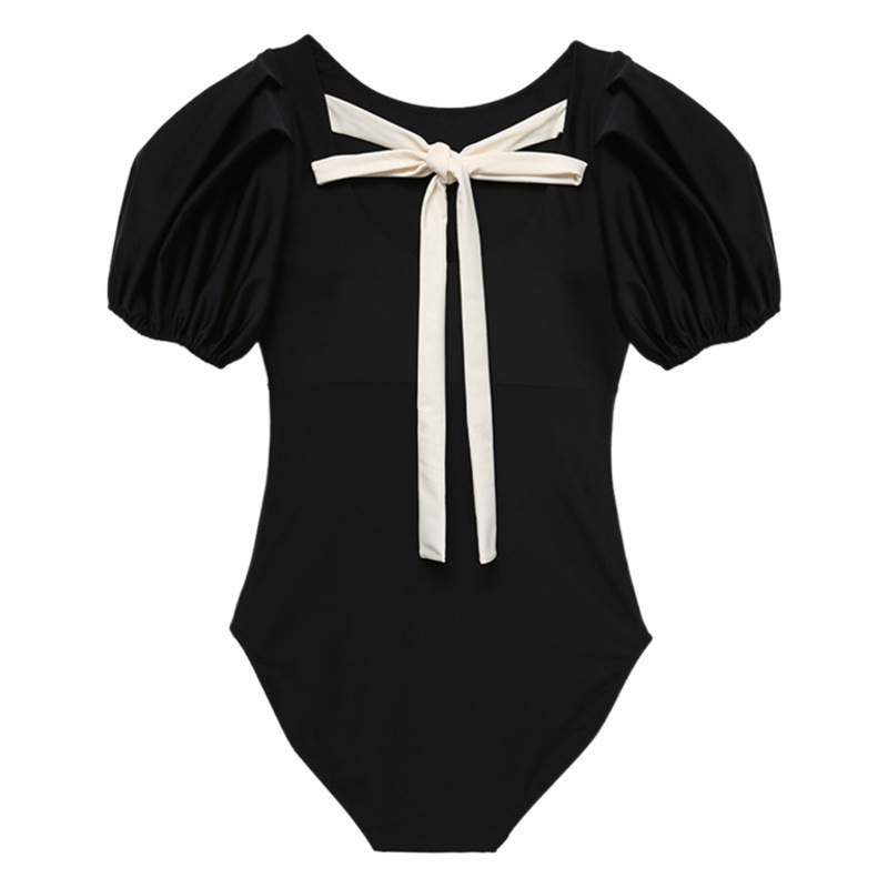 Foreign trade new bubble short-sleeved one-piece briefs hip-wrapped back lace-up waist slimming conservative Amazon swimsuit