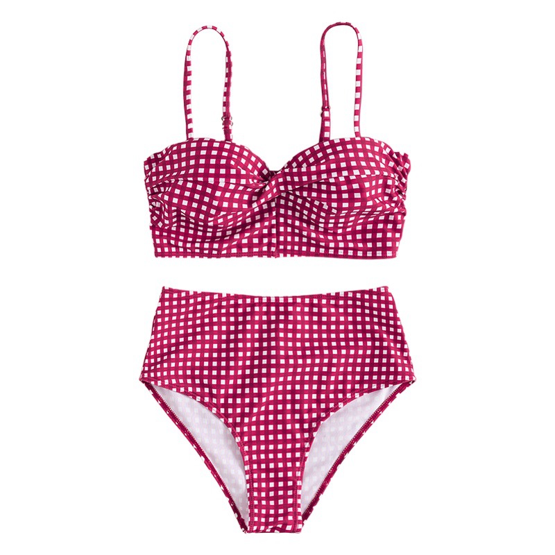 2023 new cross-border Amazon bikini swimsuit Women's European and American sexy Plaid split high waist bikini swimsuit