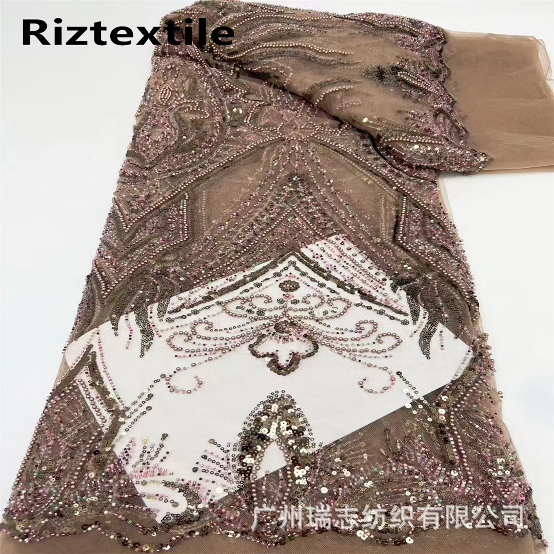 Middle East Wedding Dress Children's Clothing Cheongsam Bead Tube Fabric African Sequins Embroidery Lace Lace Fabric African Lace