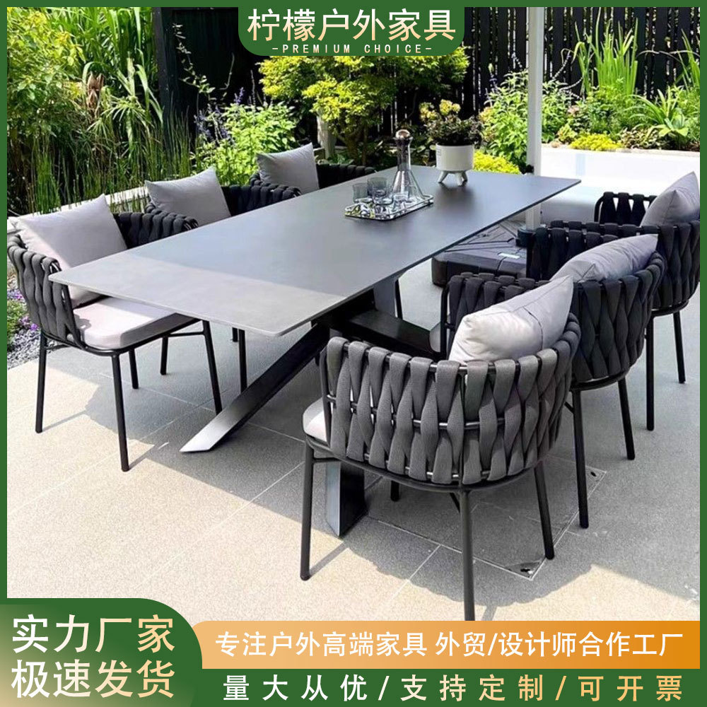 Outdoor Rattan Table and Chair Combination Villa Garden Open-Air Aluminum Alloy Table and Chairs Outdoor Furniture Leisure Courtyard Dining Table and Chairs
