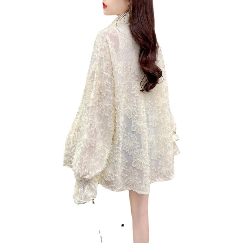 Plus Size chubby girl Loose Casual All-match Mid-length Summer Design Sense Thin Shirt Hollow Sunscreen Coat