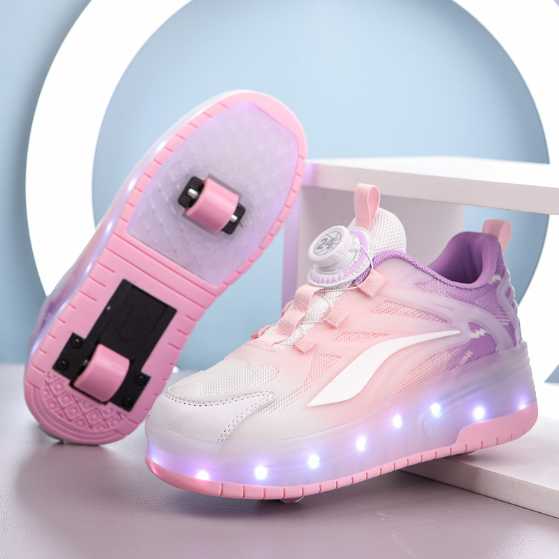 2025 new children's heloo shoes girls automatic with light two-wheel skates men LED luminous shoes wholesale