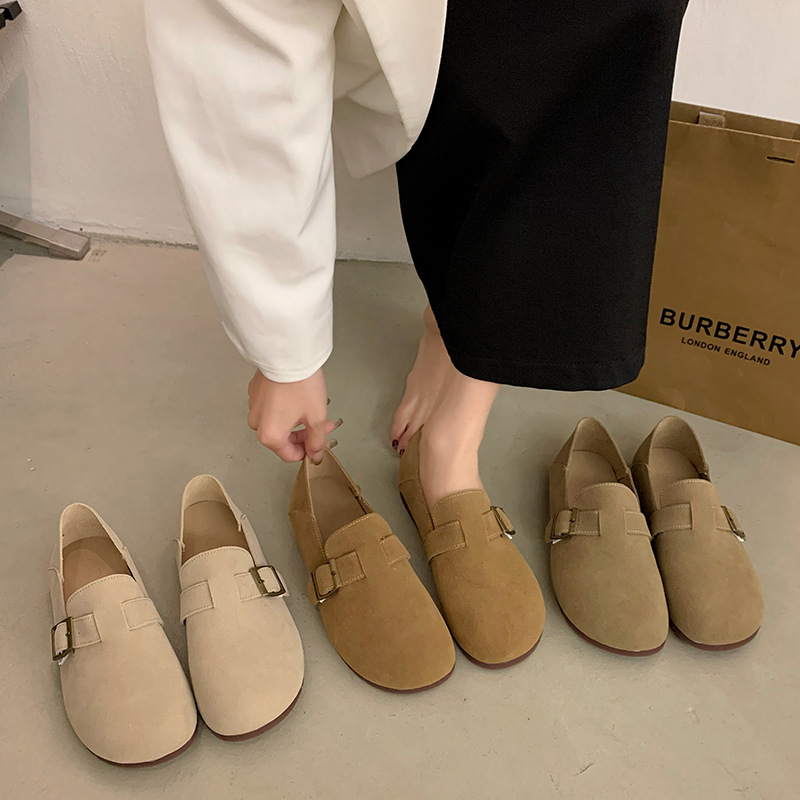 Birkenstock Shoes Spring and Autumn New Genuine Leather Soft-soled Commuter Retro Ugly Peas Shoes Women's Slip-on Casual Flat Shoes