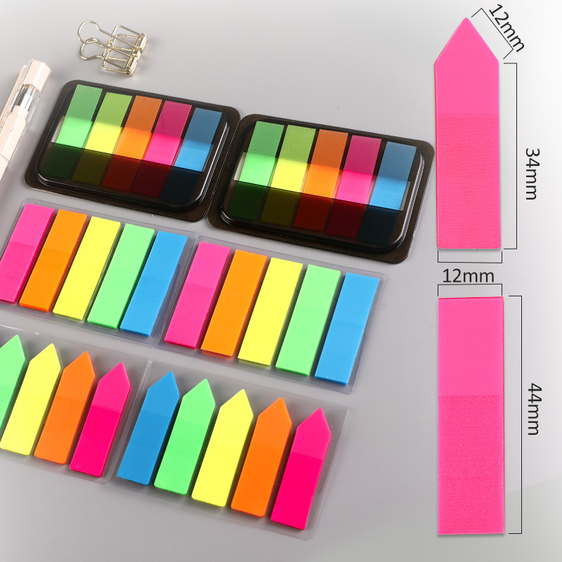 Picture of Fluorescent PET waterproof note sticker student pagination color transparent sticky note Arrow label indicator index sticker