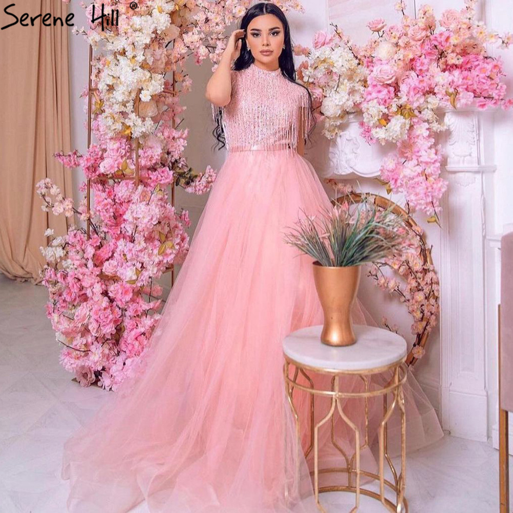 Pink Tassel Beaded Slim-fit Evening Dress Annual Meeting Banquet Adult Ceremony Bride Wedding Toast Dress LA60997