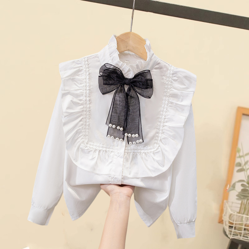 Picture of Children's Shirt White Long Sleeve Spring and Autumn Class Clothing Performance Clothing Lace Girl Student Clothing 2024 New Style Girl's Spring and Autumn