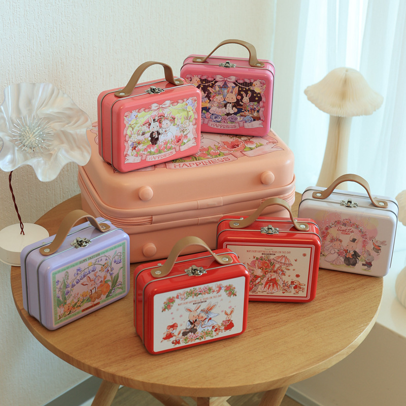 Small suitcase bunny candy box wedding gift box hand gift box baking small iron box gift box Red