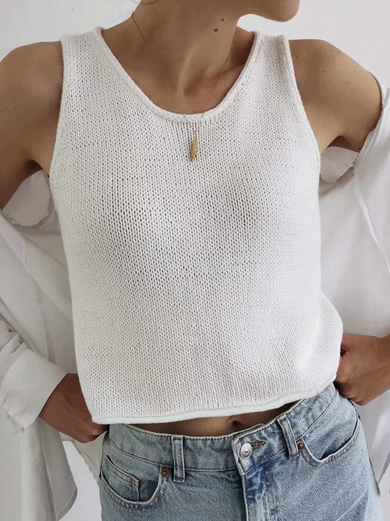 Foreign Trade Cross-border Europe and America Amazon Source Manufacturers Sweater Women's Crewneck Vest Short Pullover Spring and Summer