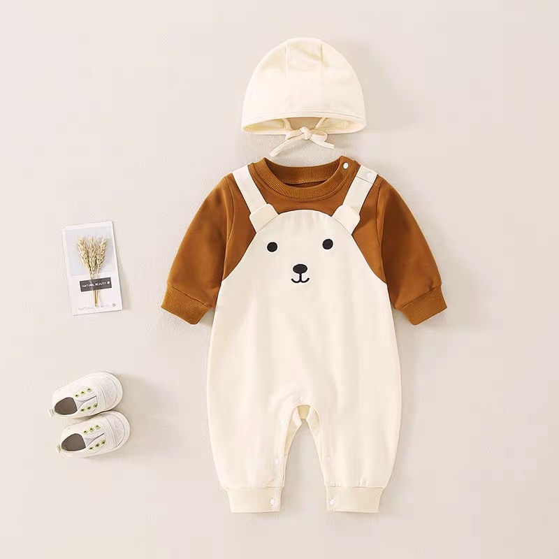 Picture of Newborn Baby Autumn Clothes Cute Super Cute Baby One-piece Ha-ha Clothes Spring and Autumn Full Moon Hundred Days Climbing Clothes with Hat