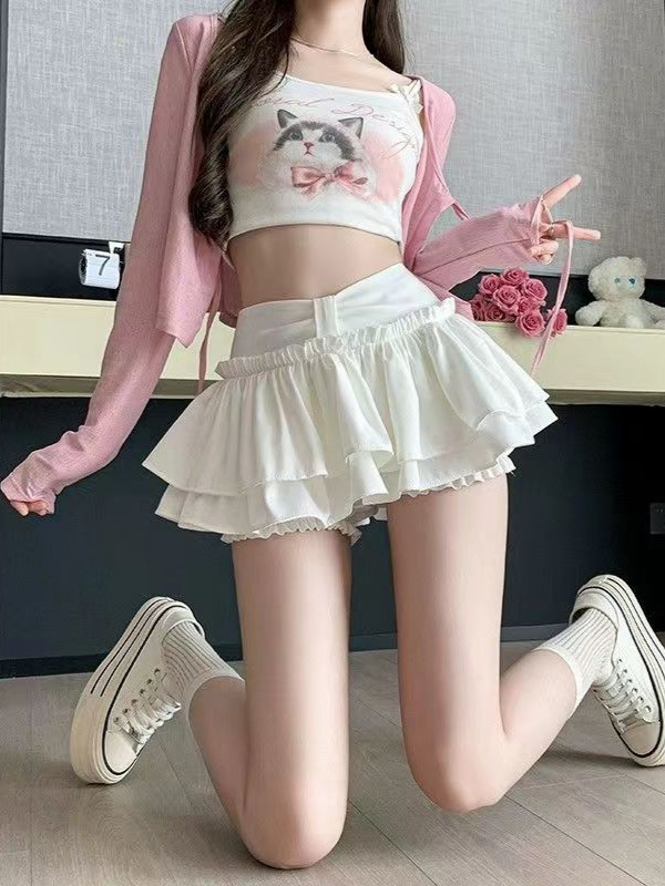 Pure Desire Style Spice Girl Puffy Skirt Women's Summer Staggered Waist A- Line Cake Skirt Anti-Light Short Culottes