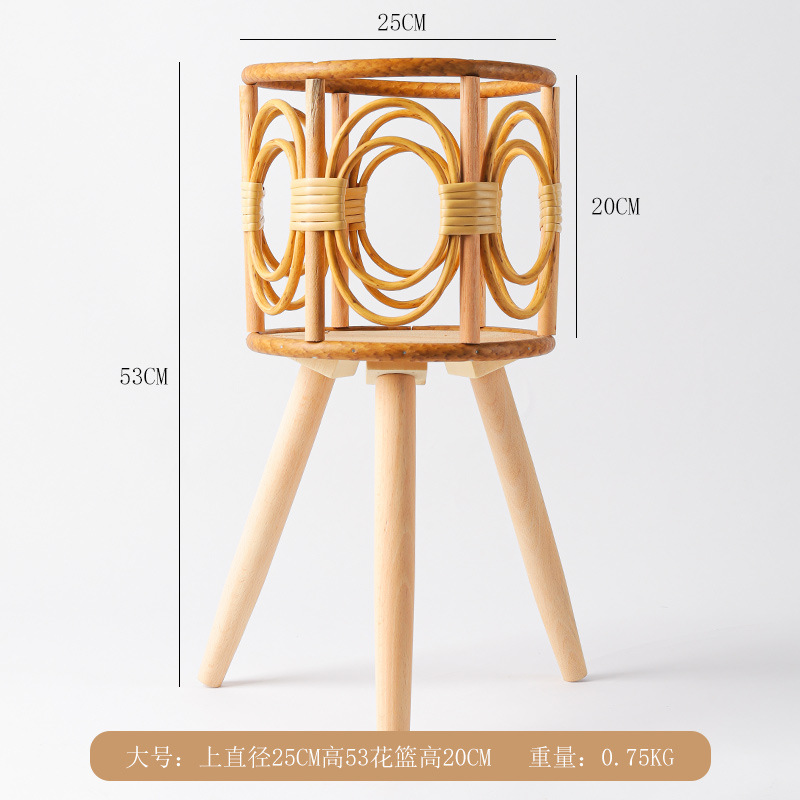 Picture of Cross-border Indoor Woven Flower Pot Imitation Rattan Flower Rack Triangle Living Room Floor-standing Hollow Flower Rack Balcony Bamboo Woven Flower Basket