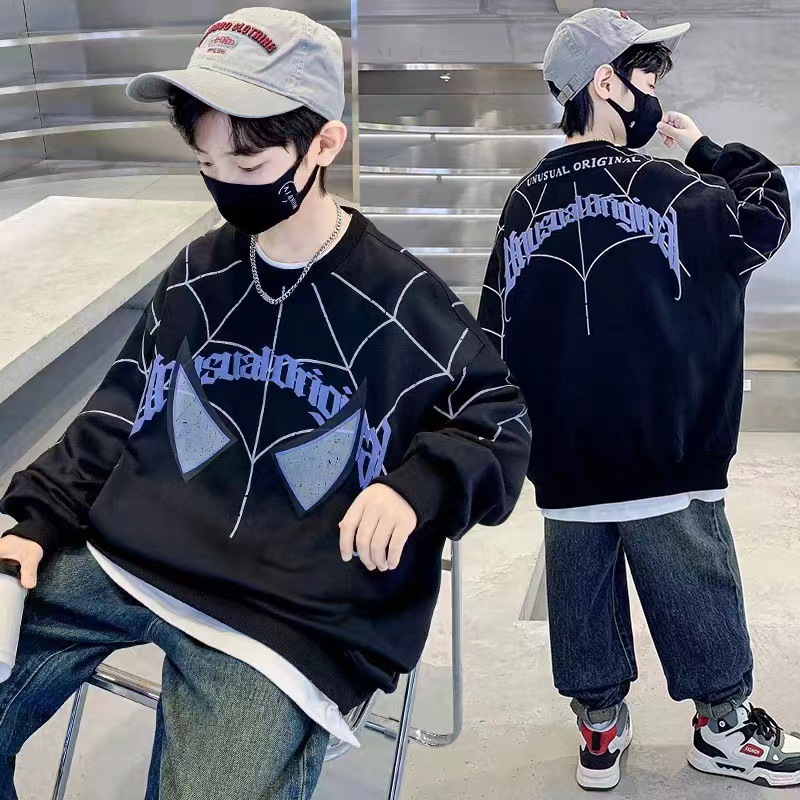 Children's Clothing Boys Autumn Sweater 2024 New Style Middle-large Children's Spring and Autumn Western Style Sports Boys Fried Street Clothes Fashion